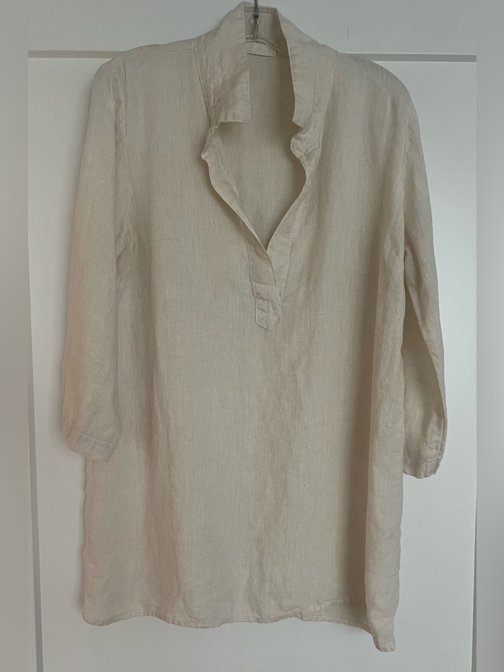 CP Shades Linen 3/4 Sleeve Collared Tunic Top Blouse Oatmeal Size Medium